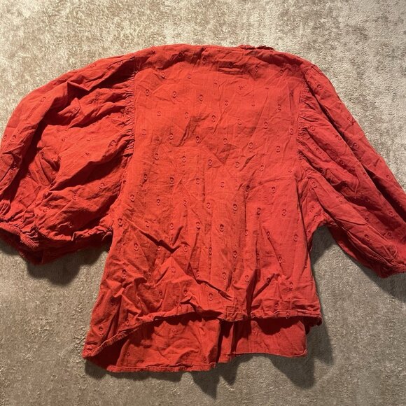 Universal Thread Blouse Womens Large Puff Sleeve Embroidered Burnt Orange Red - Picture 3 of 9
